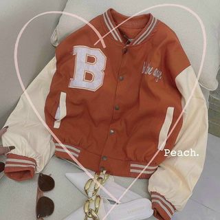 Áo khoác bomber croptop da lộn 2 lớp, logo thêu chữ B form 65kg