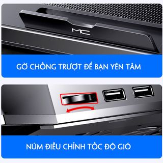Đế Tản Nhiệt Laptop Có Led, 6 quạt - Giá đỡ laptop giá rẻ chạy êm làm mát cực nhanh