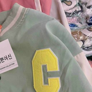 Áo khoác bomber croptop logo thêu nổi form 65kg
