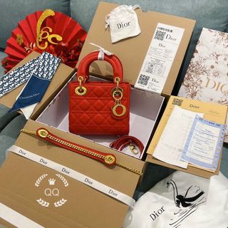 Túi xách D...ior l.ady - khoá vàng size 17 loại 3 ô - da mờ - màu đỏ-giá sỉ - giá bán buôn