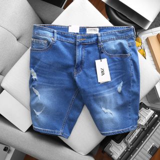 Quần short jean nam bigsize 80 - 130kg - tông xanh rách