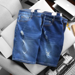 Quần short jean nam bigsize 80 - 130kg - tông xanh rách