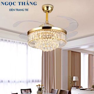 Quạt Trần Đèn Chùm Pha Lê Trang trí Phòng Khách Cao Cấp QT87068 Ngọc Thắng (Kèm remote điều khiển từ xa)