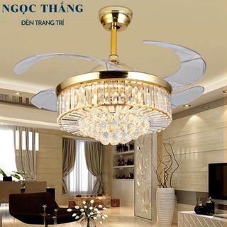 Quạt Trần Đèn Chùm Pha Lê Trang trí Phòng Khách Cao Cấp QT87068 Ngọc Thắng (Kèm remote điều khiển từ xa)