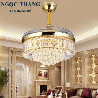 Quạt Trần Đèn Chùm Pha Lê Trang trí Phòng Khách Cao Cấp QT87068 Ngọc Thắng (Kèm remote điều khiển từ xa)