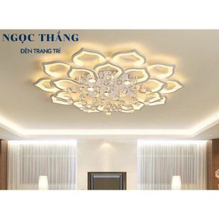 Đèn Mâm Pha Lê Ốp Trần 20 Cánh Hiện Đại Trang Trí Sảnh Phòng Khách Led 3 Chế Độ Màu MO9002 Ngọc Thắng (Kèm remote)