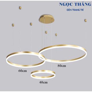 Đèn thả trần 3 vòng Led 40-60-80 trang trí phòng khách tích hợp Led tăng giảm ánh sáng T7550 Ngọc Thắng (Kèm remote)