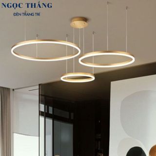 Đèn thả trần 3 vòng Led 40-60-80 trang trí phòng khách tích hợp Led tăng giảm ánh sáng T7550 Ngọc Thắng (Kèm remote)