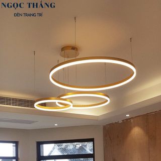 Đèn thả trần 3 vòng Led 40-60-80 trang trí phòng khách tích hợp Led tăng giảm ánh sáng T7550 Ngọc Thắng (Kèm remote)
