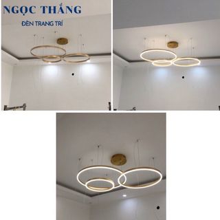 Đèn thả trần 3 vòng Led 40-60-80 trang trí phòng khách tích hợp Led tăng giảm ánh sáng T7550 Ngọc Thắng (Kèm remote)