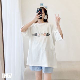 Áo Thun Unisex Nam Nữ Form Rộng Mèo Méo Meo Mèo Meo TH57 - Hí