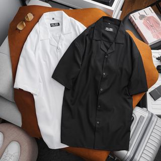 Áo sơ mi nam tay ngắn cổ vest trắng đen bigsize 80 - 130kg
