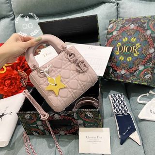 Túi xách D...ior l.ady - khoá mạ cùng màu size 17 loại 3 ô - da mờ - màu hồng-giá sỉ - giá bán buôn