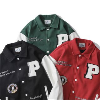 Áo Khoác Bomber Varsity Jacket Nỉ hai lớp Cúc Bấm Nam Nữ Siêu Hot