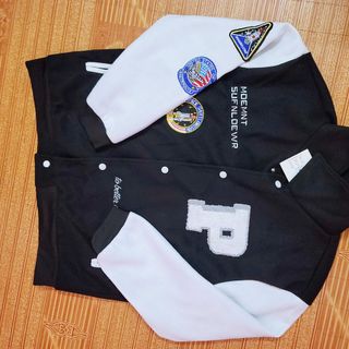 Áo Khoác Bomber Varsity Jacket Nỉ hai lớp Cúc Bấm Nam Nữ Siêu Hot