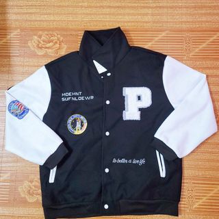 Áo Khoác Bomber Varsity Jacket Nỉ hai lớp Cúc Bấm Nam Nữ Siêu Hot