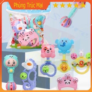 Bộ đồ chơi xúc xắc lục lạc 7 món hình thú phát tiếng kêu vui nhộn kích thích vận động giác quan của bé , Đồ chơi cho bé giá sỉ