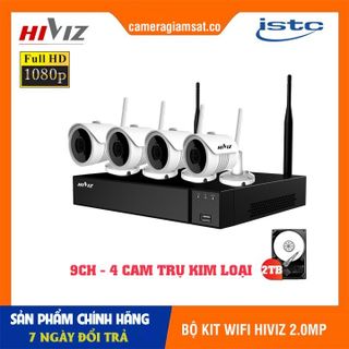 FREESHIPBộ camera giám sát không dây hiviz 2.0MPX, 4 camera trụ kim loại, kèm đủ phụ kiện lắp đặt - hàng chính hãng