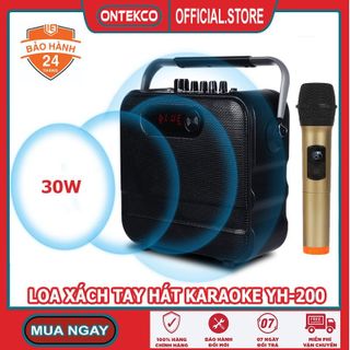 Bộ loa xách tay karaoke Ontekco YH200 kèm mic hát, bluetooth 5.0 hát karaoke không dây mang đi du lịch giá sỉ