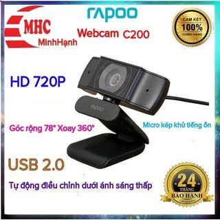[Mã 255ELSALE giảm 7% đơn 300K] Webcam Rapoo C200 HD 720p Chính Hãng Siêu Nét