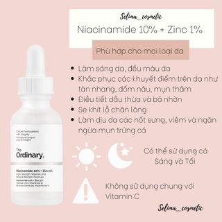SERUM TRỊ THÂM, SÁNG DA THE ORDINARY NIACINAMIDE 10%+ZINC 1%