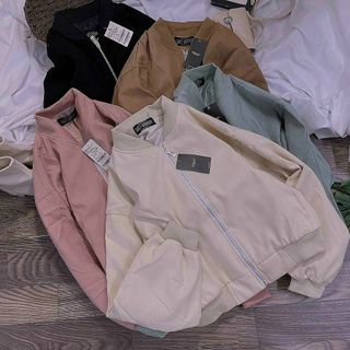 Áo khoác da lộn bomber croptop trơn