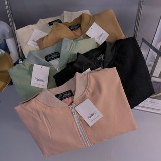Áo khoác da lộn bomber croptop trơn