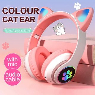 Headphone wireless tai mèo mẫu mới , model vzv - 23m ( led tự đổi màu )Tai nghe không dây bluetooth chụp tai mèo wireles