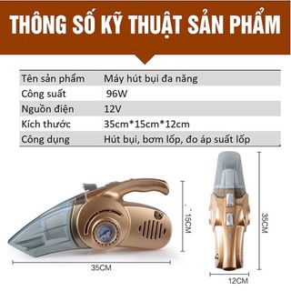 Phụ kiện ô tô - Máy hút bụi ô tô 4 trong 1, có đồng hồ hiện áp suất, tích hợp máy bơm lốp ô tô đa năng 4 in 1 đầy đủ