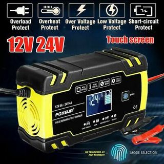 BỘ SẠC BÌNH ẮC QUY 12V 24V FOXSUR CÓ KHỬ SUNFAT PHỤC HỒI ẮC QUY 6Ah-150Ah THÔNG MINH TỰ NGẮT KHI ĐẦY, CHỐNG NGƯỢC CỰC, PHỤC HỒI BÌNH HƯ HỎNG, TĂNG ĐỘ BỀN CỦA BÌNH MÀN HÌNH LCD, CẢM BIỂN VÂN TAY
