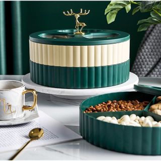 Hộp Đựng Mứt 2 Tầng Tròn Hình Hươu Sang Trong Trưng Bày Bàn Tết 2022
