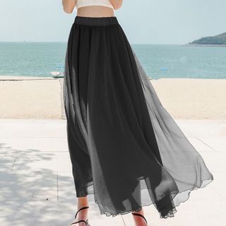 CHÂN VÁY XOÈ VINTAGE LƯNG THUN - DT1608