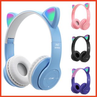 [Mã ELHACE giảm 4% đơn 300K] Headphone P47 Tai Nghe Bluetooth Có Mic Nghe Nhạc Học Tập Tai Mèo - Tai nghe Ko Dây