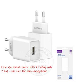 Cóc sạc nhanh lanex lc07 1 cổng usb, 2.4a – sạc siêu tốc cho smartphone PDC003