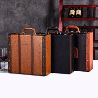 Hộp Đựng Rượu Vang Da PU Đôi Dọc GDS Tặng Kèm Phụ Kiện Cao Cấp, Quà Tặng Doanh Nghiệp ( Đỏ Đô), Miễn Phí Khắc Tên