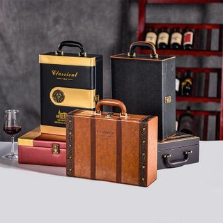 Hộp Đựng Rượu Vang Da PU Đôi Dọc GDS Tặng Kèm Phụ Kiện Cao Cấp, Quà Tặng Doanh Nghiệp ( Đỏ Đô), Miễn Phí Khắc Tên