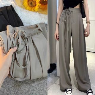 Quần suông ống rộng cạp thắt nơ