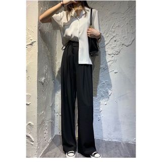 Quần suông ống rộng cạp thắt nơ
