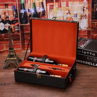 Hộp Đựng Rượu Vang Da PU Đôi Ngang GDS Tặng Kèm Phụ Kiện Cao Cấp, Quà Tặng Doanh Nghiệp (Nâu), Miễn Phí Khắc Tên