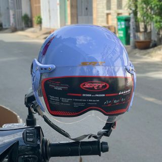 Mũ bảo hiểm nửa đầu trẻ em SRT kính càng siêu nhân xanh xám từ 5-9 tuổi