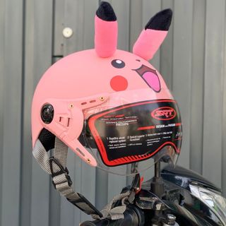 Mũ bảo hiểm nửa đầu SRT Trẻ em kính càng pikachu hồng có tai từ 5-9 tuổi
