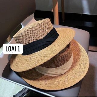 Mũ cói đi biển gắn ruy băng keo