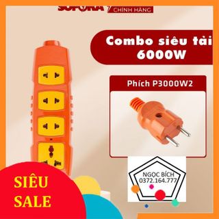 Combo Ổ cắm điện lõi sứ chống cháy SOPOKA 4S-6000W và Phích cắm siêu chịu tải SOPOKA P3000W2+ giá sỉ