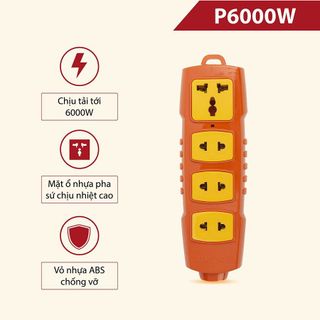 Combo Ổ cắm điện lõi sứ chống cháy SOPOKA 4S-6000W và Phích cắm siêu chịu tải SOPOKA P3000W2+