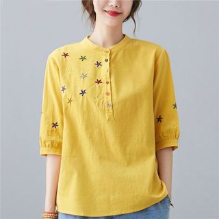Áo đũi nũ cổ tàu sơ mi thêu sao biển - trẻ trung năng động (SP18)