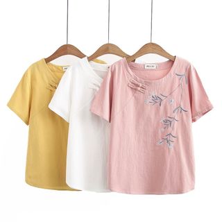 Áo đũi thêu họa tiết - chất đũi nhật - mềm mịn (SP17)