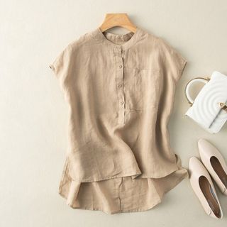 Áo sơ mi nữ chất đũi cổ trụ cài cúc siêu thoáng mát A26