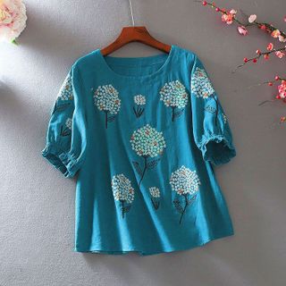 áo kiểu nữ đẹp,áo đũi nữ cao cấp,cách điệu tay bồng,họa tiết hoa siêu xinh - Mã A17