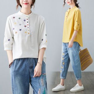 Áo đũi nũ cổ tàu sơ mi thêu sao biển - trẻ trung năng động (SP18)