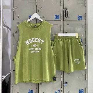 Đồ bộ ba lỗ in quần đùi ống rộng thun cotton form dưới 65kg